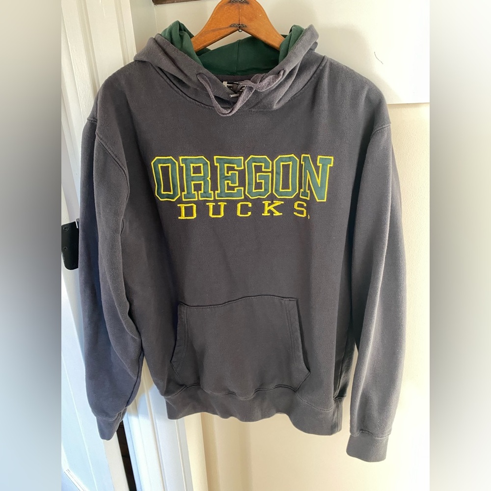 Oregon Ducks‎ Women Stadium Athletics Hoodie Sweatshirt Gray Green Pocket NCAA L